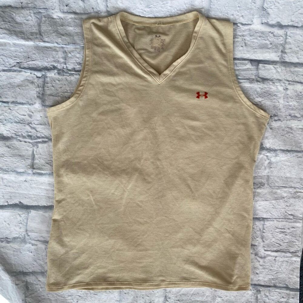 Under armour women L heatgear v-neck sleeveless workout top gold